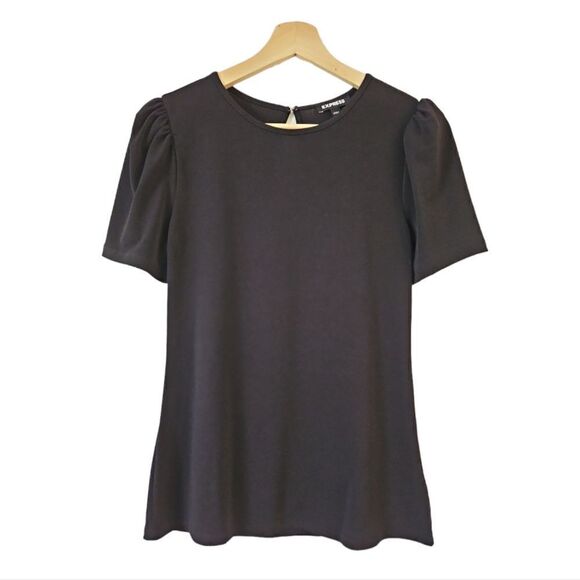 Express Black Puff Short Sleeve Chiffon Blouse Top With Keyhole Back Size S - Picture 3 of 10